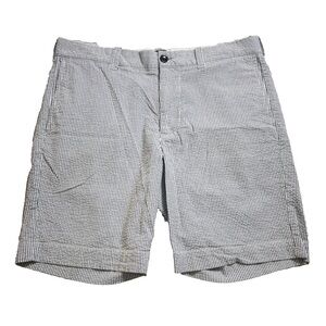 J Crew Flex Chino Shorts Mens 34 Stripe Seersucker White Blue Casual Preppy